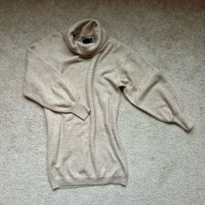 Cozy Tan Turtleneck Sweater Dress